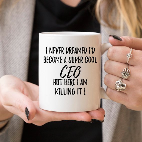 A stylish white CEO mug with a vibrant design printed on both sides, perfect for entrepreneurs and professionals.