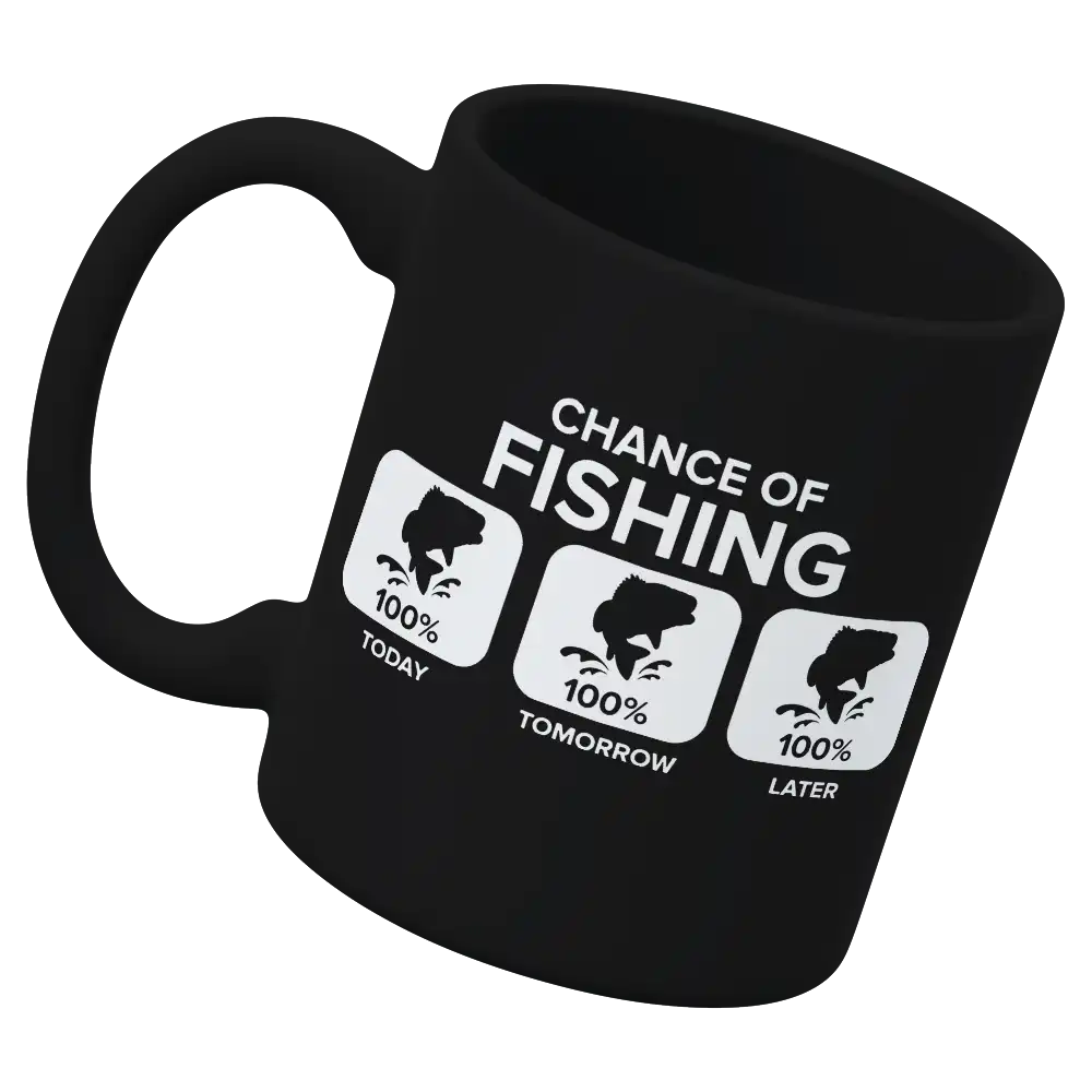 Chance of Fishing 11oz Mug with vibrant UV printed design, showcasing its sturdy ceramic build and glazed finish.