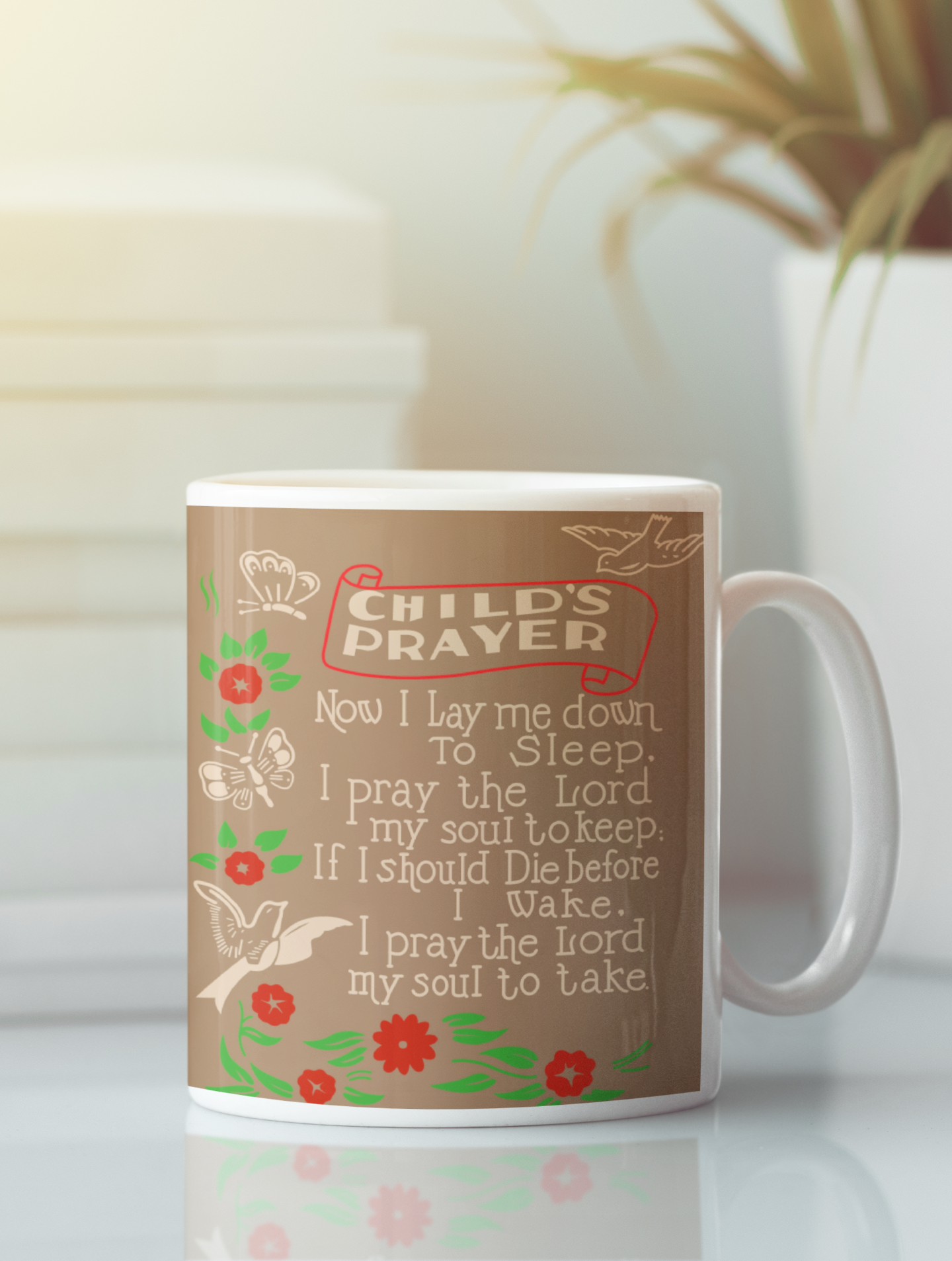 Child's Prayer Pop Art Coffee Mug featuring vibrant colors and a playful design, suitable for kids and adults.