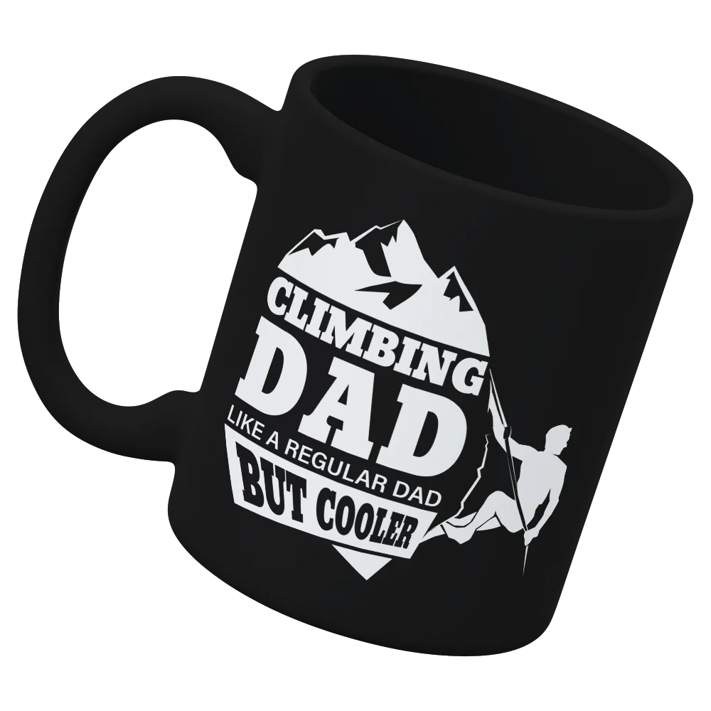 Climbing Dad 11oz Mug featuring UV printed design, sturdy ceramic construction, and dishwasher-safe feature.