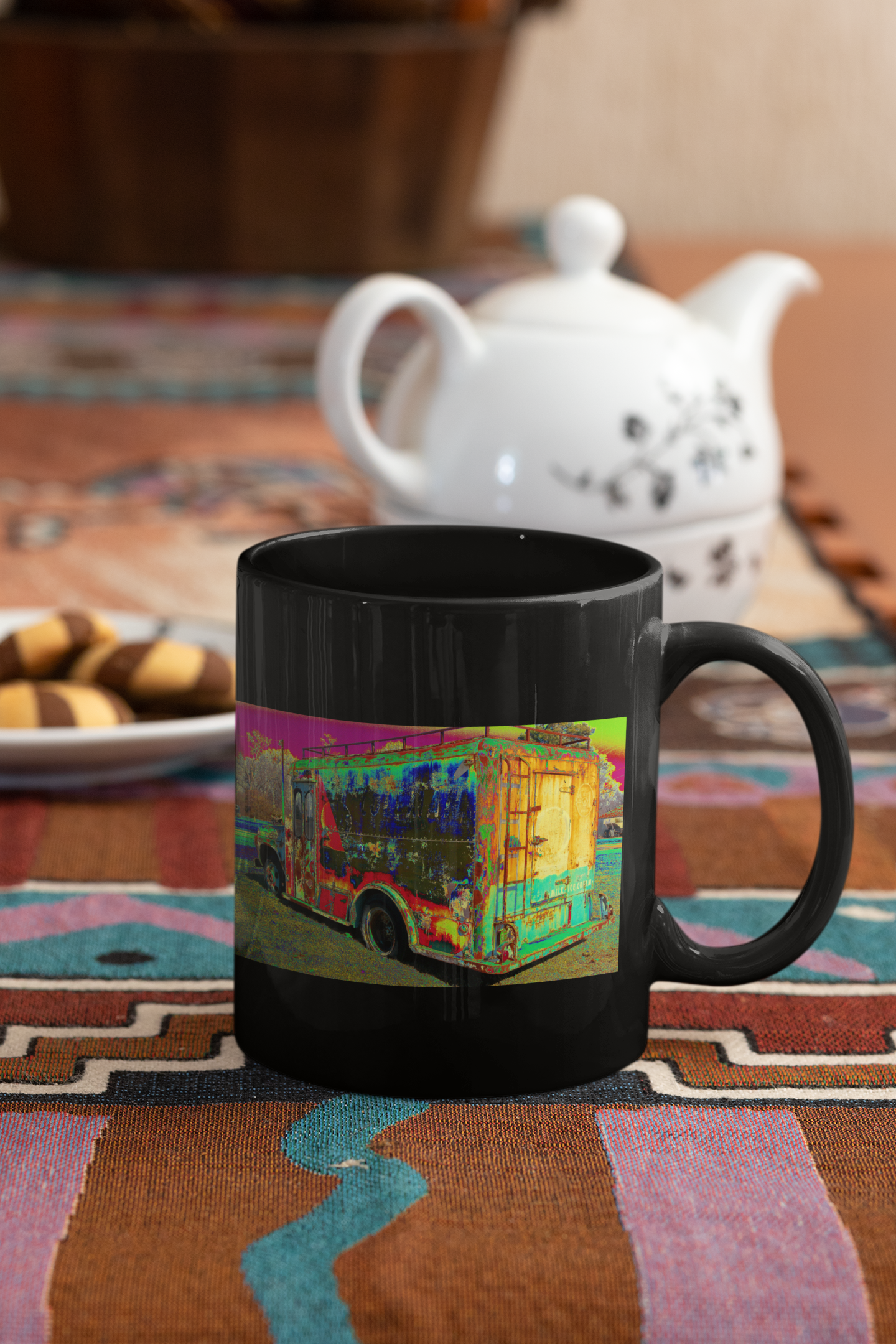 Coleman's Milk Truck #15 Modern Pop Art Coffee Mug featuring vibrant design on both sides, ergonomic handle, available in white and black.