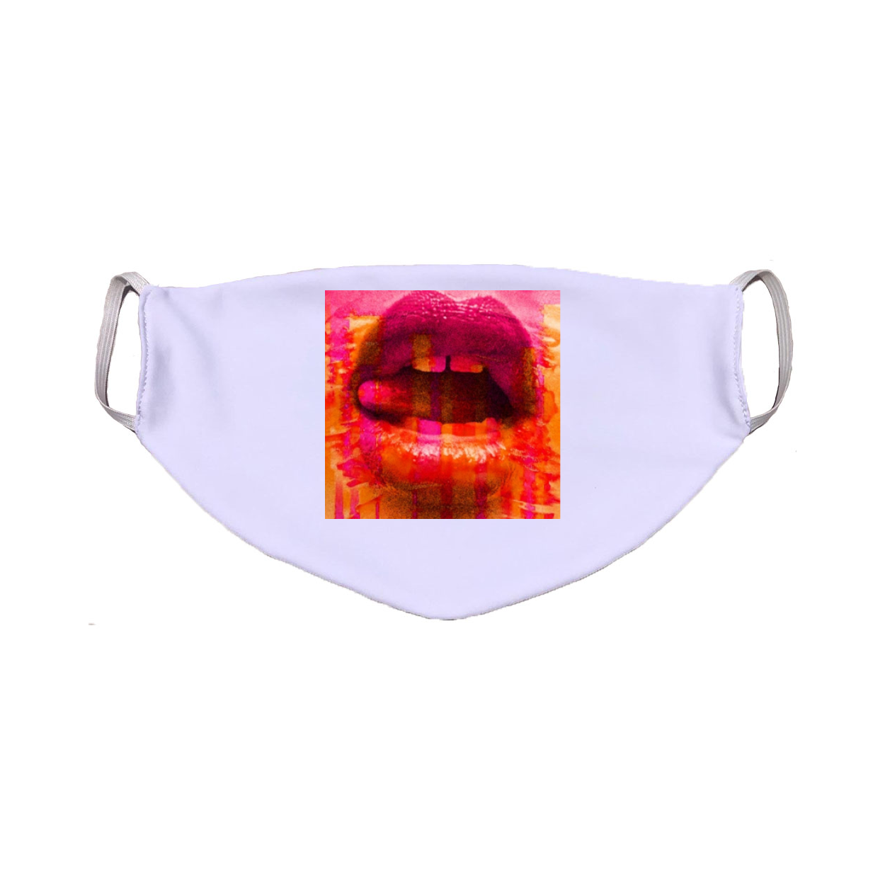 Contemporary Lips Pop Art Face Mask featuring vibrant lip design, double-layer construction, and comfortable fit.