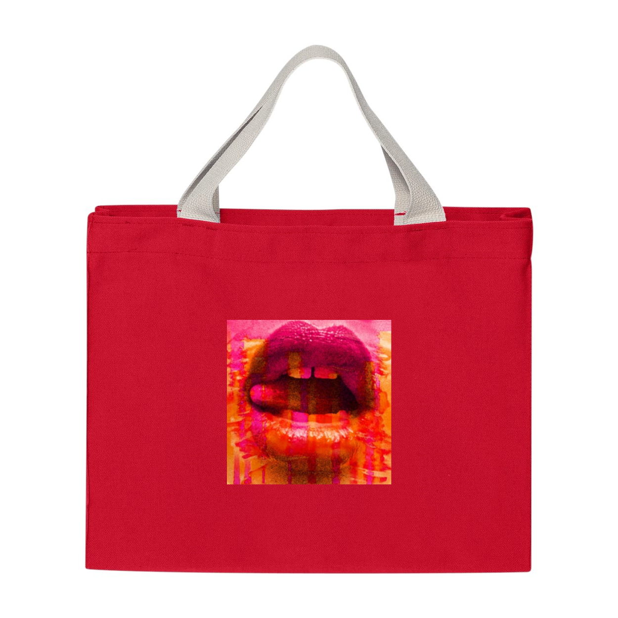 Contemporary Lips USA-Made Medium Gusset Tote in natural cotton canvas with web handles, showcasing its spacious design and durable construction.