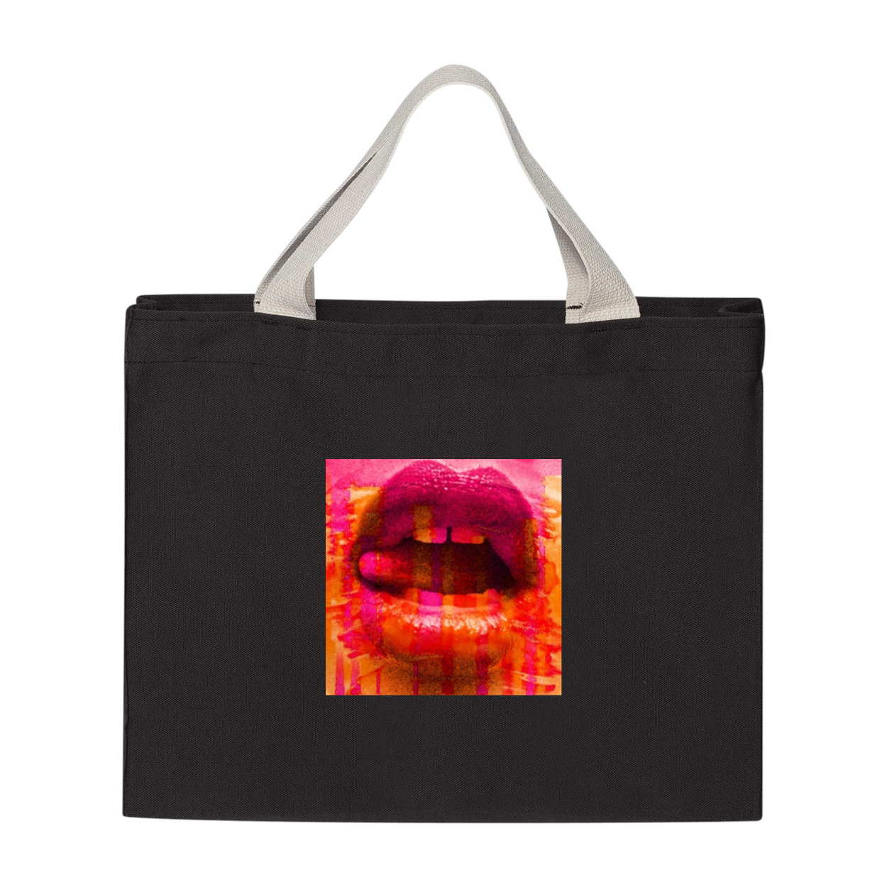 Contemporary Lips USA-Made Medium Gusset Tote in natural cotton canvas with web handles, showcasing its spacious design and durable construction.