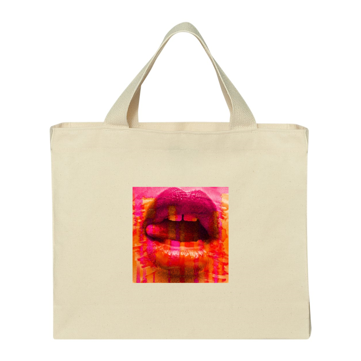 Contemporary Lips USA-Made Medium Gusset Tote in natural cotton canvas with web handles, showcasing its spacious design and durable construction.