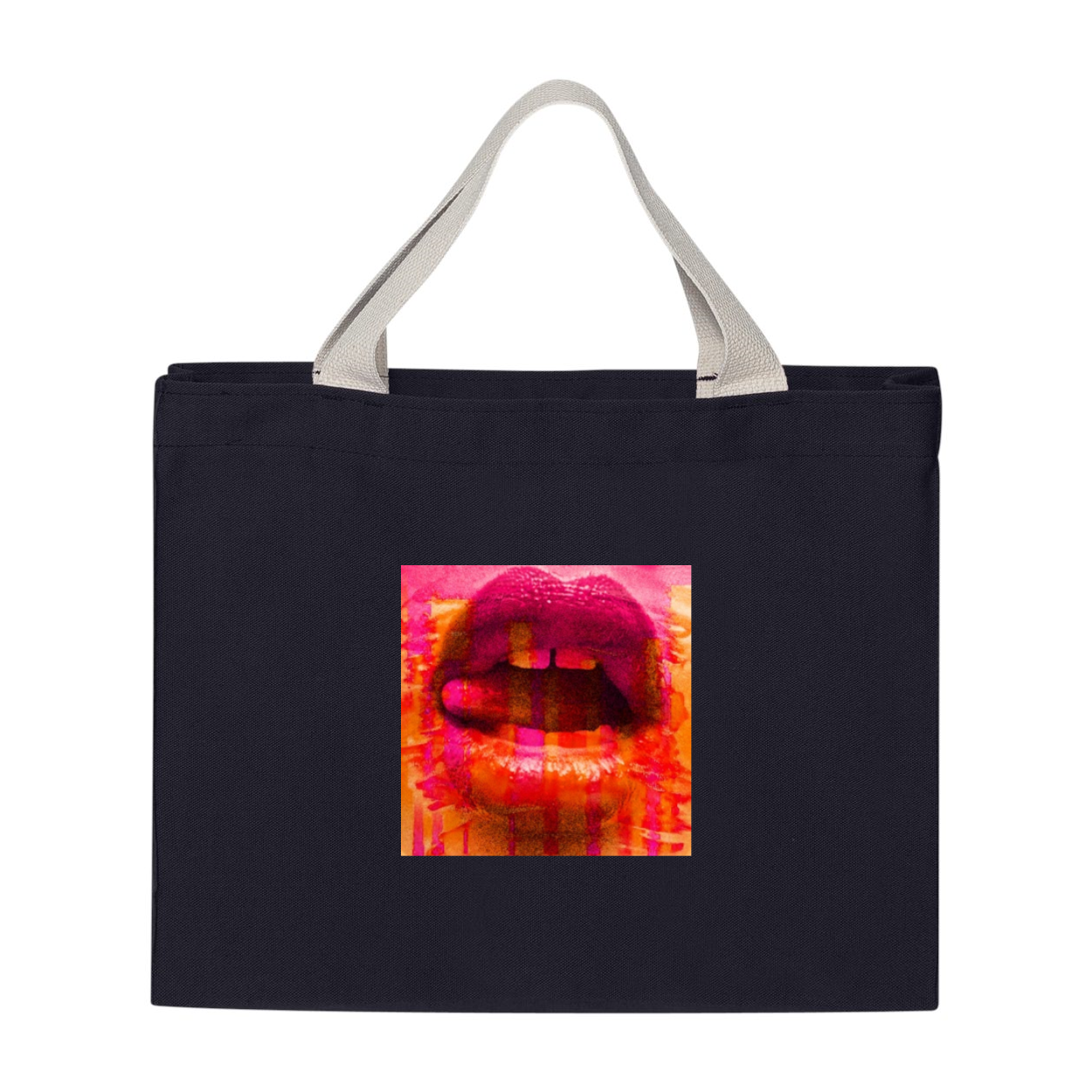 Contemporary Lips USA-Made Medium Gusset Tote in natural cotton canvas with web handles, showcasing its spacious design and durable construction.