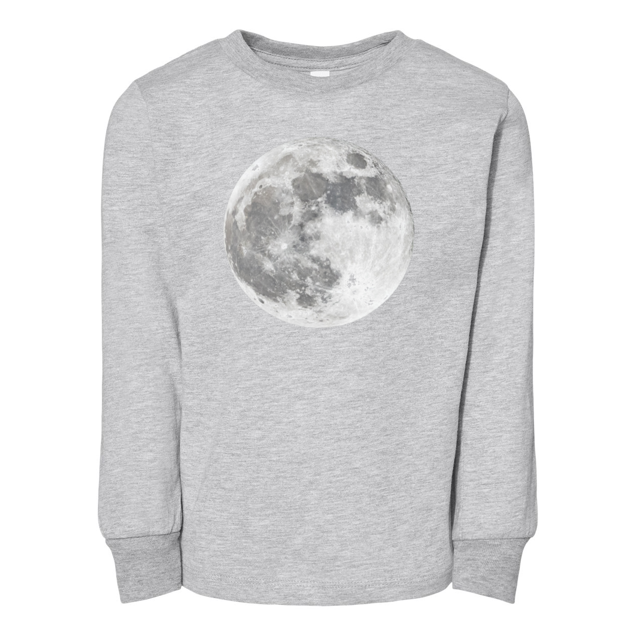 Contemporary Moon BELLA + CANVAS Toddler Jersey Long Sleeve Tee in various colors, showcasing its soft fabric and stylish design.