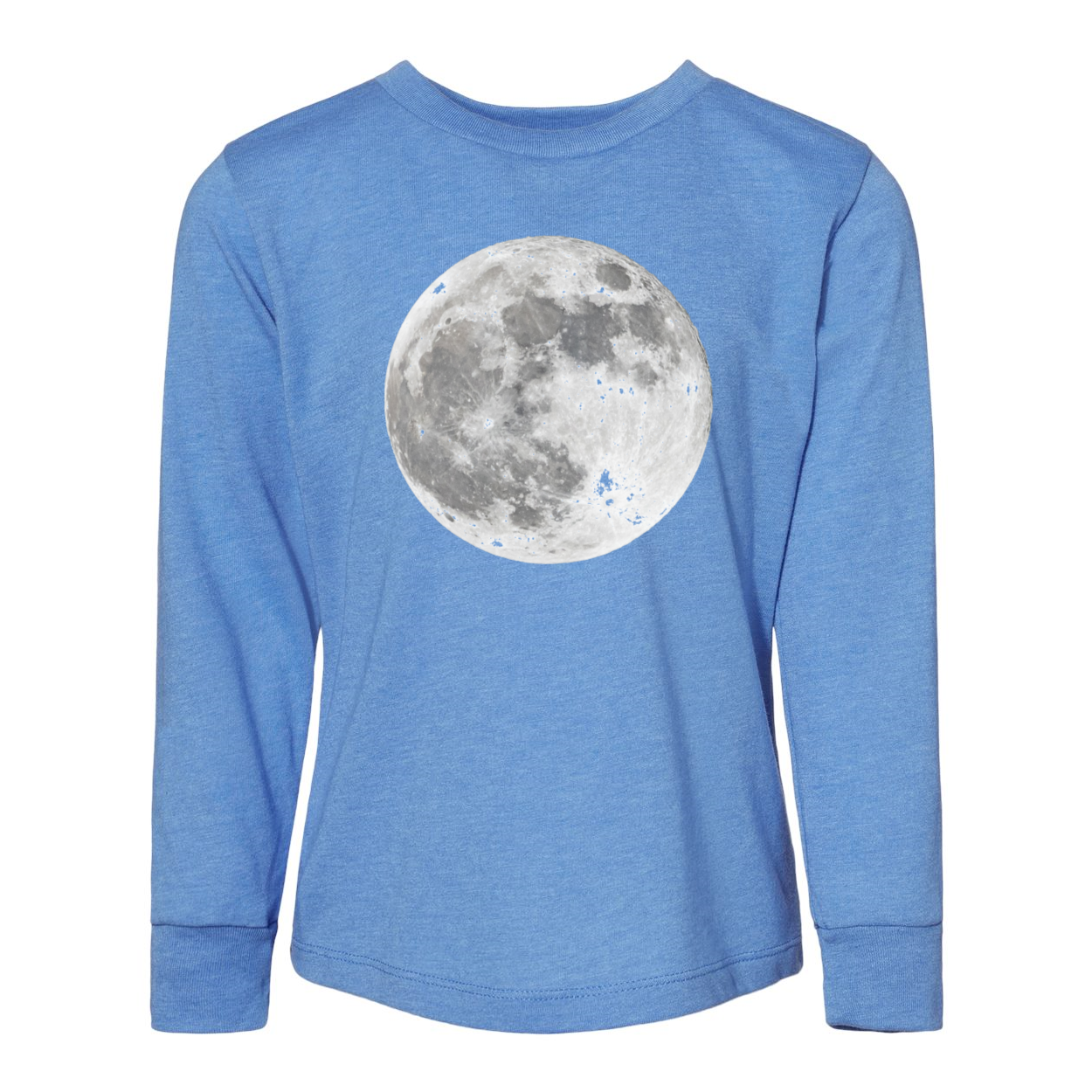 Contemporary Moon BELLA + CANVAS Toddler Jersey Long Sleeve Tee in various colors, showcasing its soft fabric and stylish design.