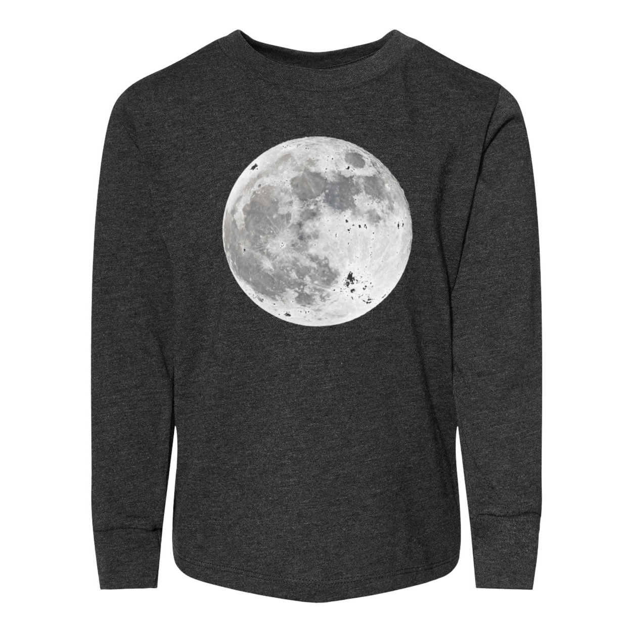 Contemporary Moon BELLA + CANVAS Toddler Jersey Long Sleeve Tee in various colors, showcasing its soft fabric and stylish design.