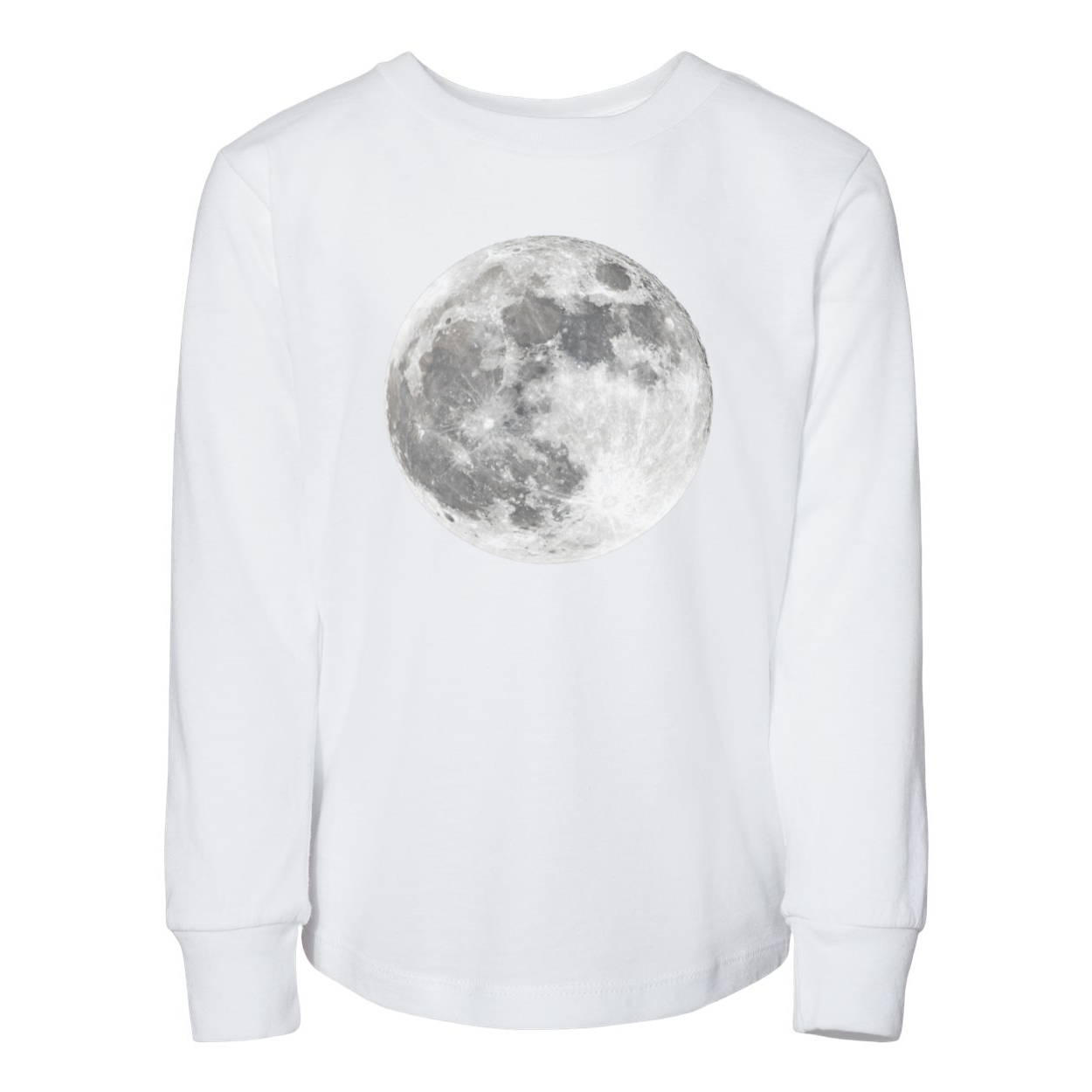 Contemporary Moon BELLA + CANVAS Toddler Jersey Long Sleeve Tee in various colors, showcasing its soft fabric and stylish design.