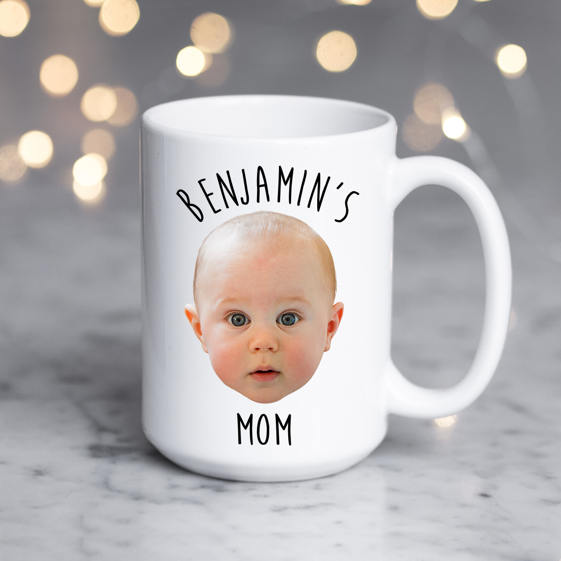 Customized Photo Mug featuring a vibrant design with a personal photo and text, made from durable ceramic material.