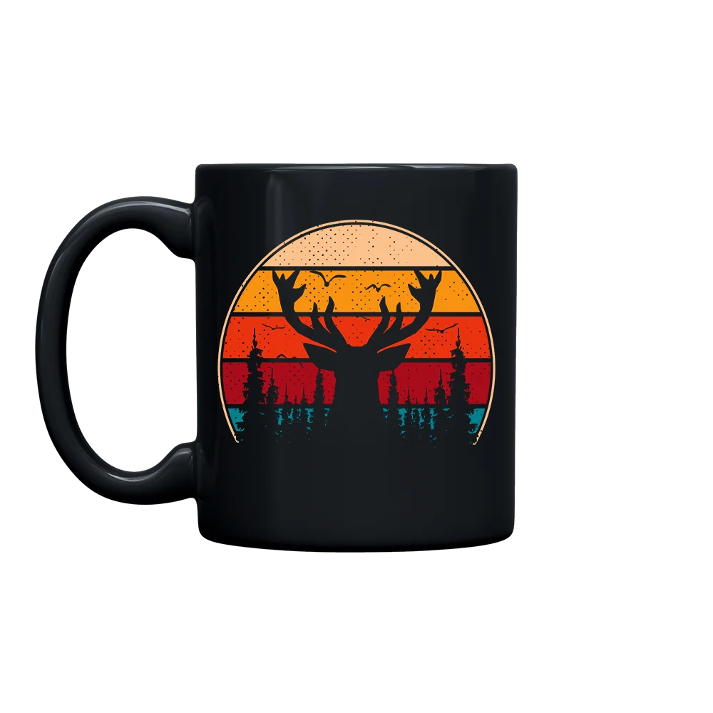 Black mug depicting deer silhouette