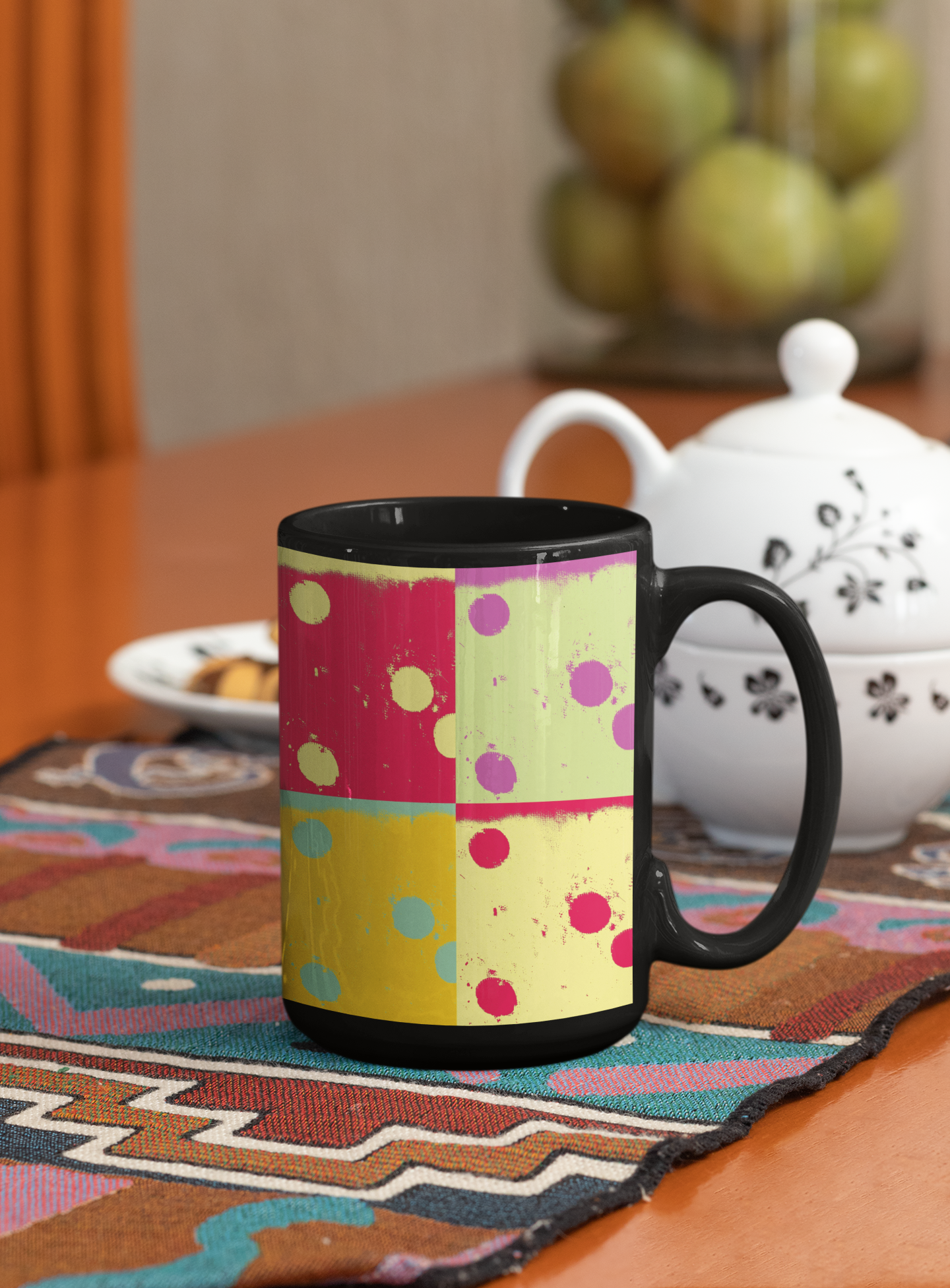 Dominoes Contemporary Abstract Pop Art Coffee Mug featuring vibrant colors and abstract designs, perfect for coffee or tea.