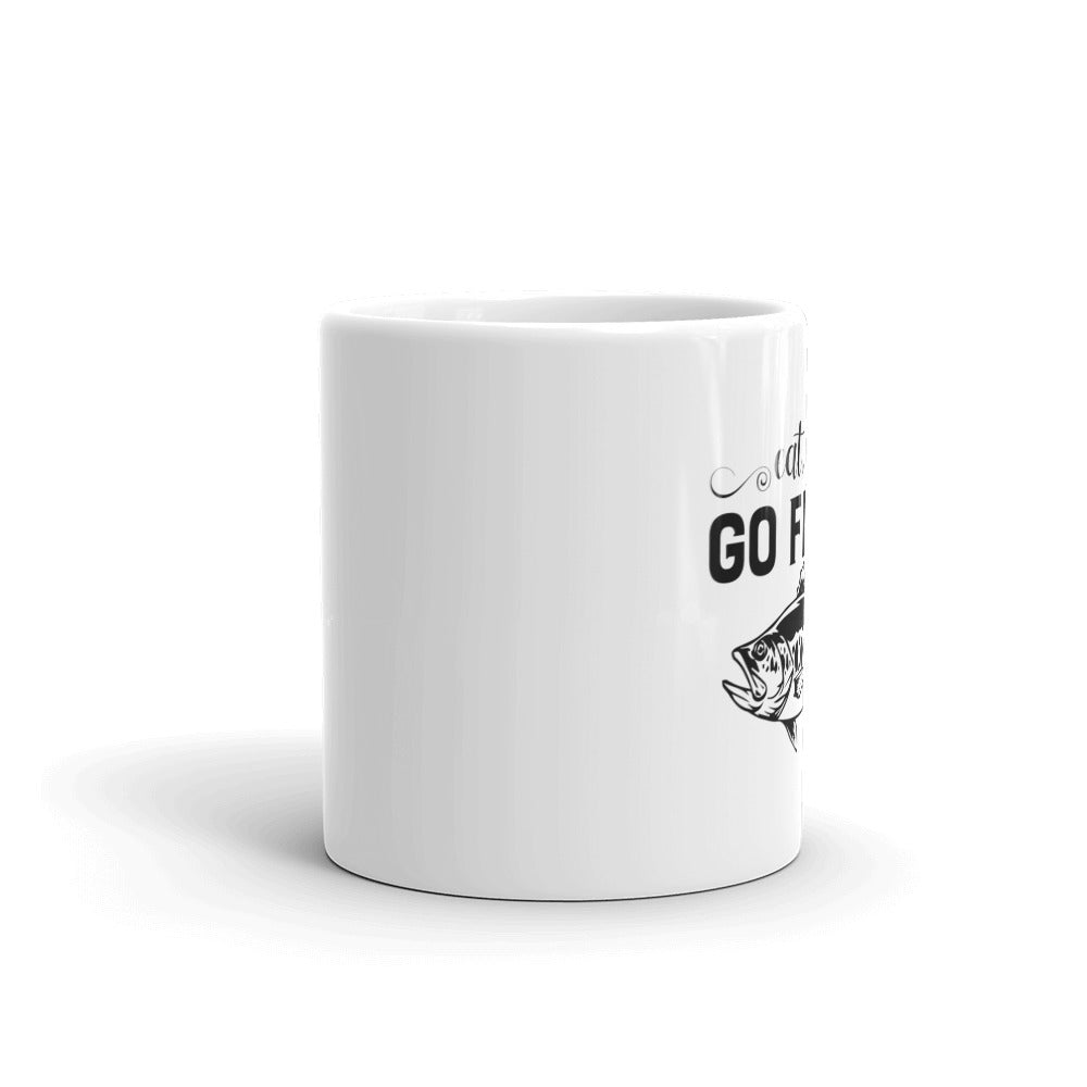 Eat Sleep Go Fishing 11oz Mug with UV printed design, showcasing a fishing theme and durable ceramic material.