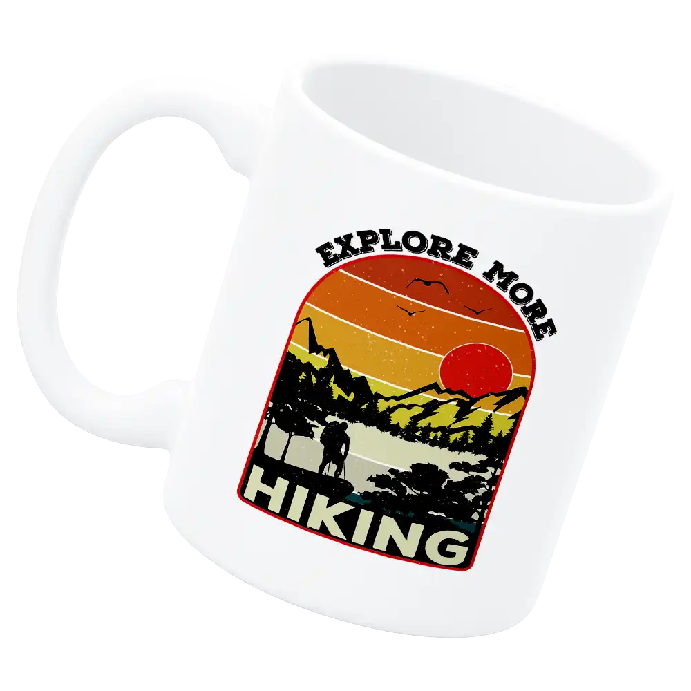 Explore More Hiking 11oz Mug with UV printed design, showcasing durability and style for outdoor enthusiasts.