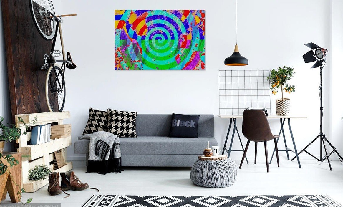 Fender Bender Abstract Pop Art Print featuring vibrant colors and modern abstract design, perfect for home decor.