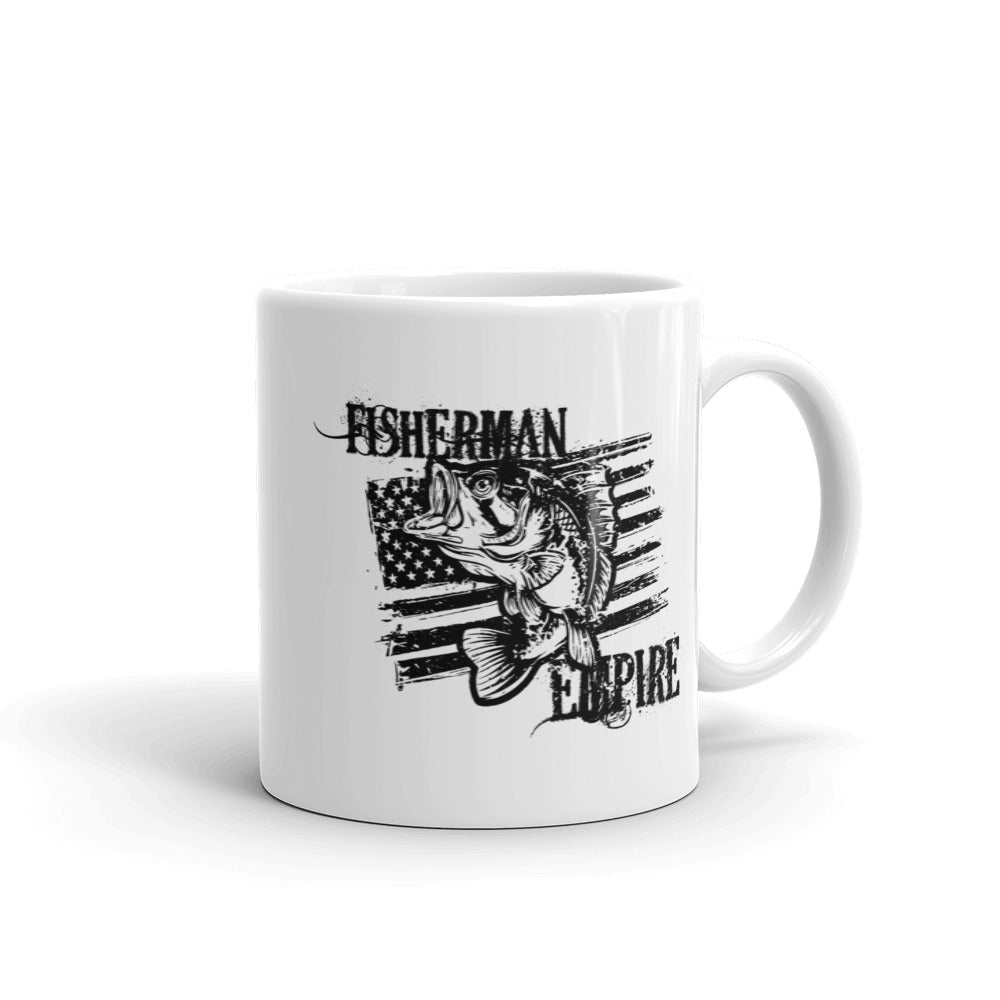 Fisherman Empire 11oz Mug with UV printed design, showcasing a fishing theme, sturdy ceramic construction, and a glazed finish.