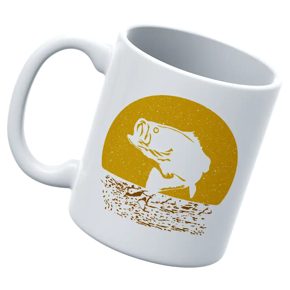 Fishing 11oz Mug with UV printed design, showcasing a vibrant fishing theme, perfect for coffee or tea lovers.