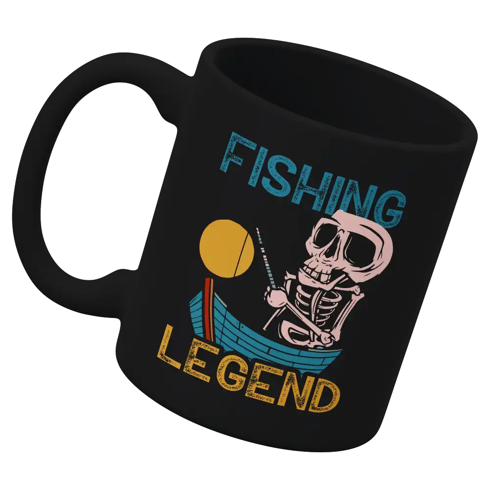 Fishing Legend 11oz Mug with UV printed fishing design, showcasing durability and style.