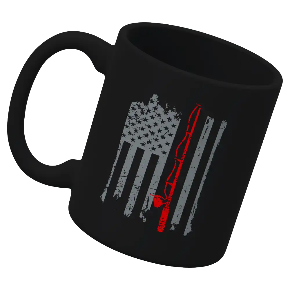 Fishing Rod American Flag 11oz Mug with vibrant design, showcasing a fishing rod and American flag.