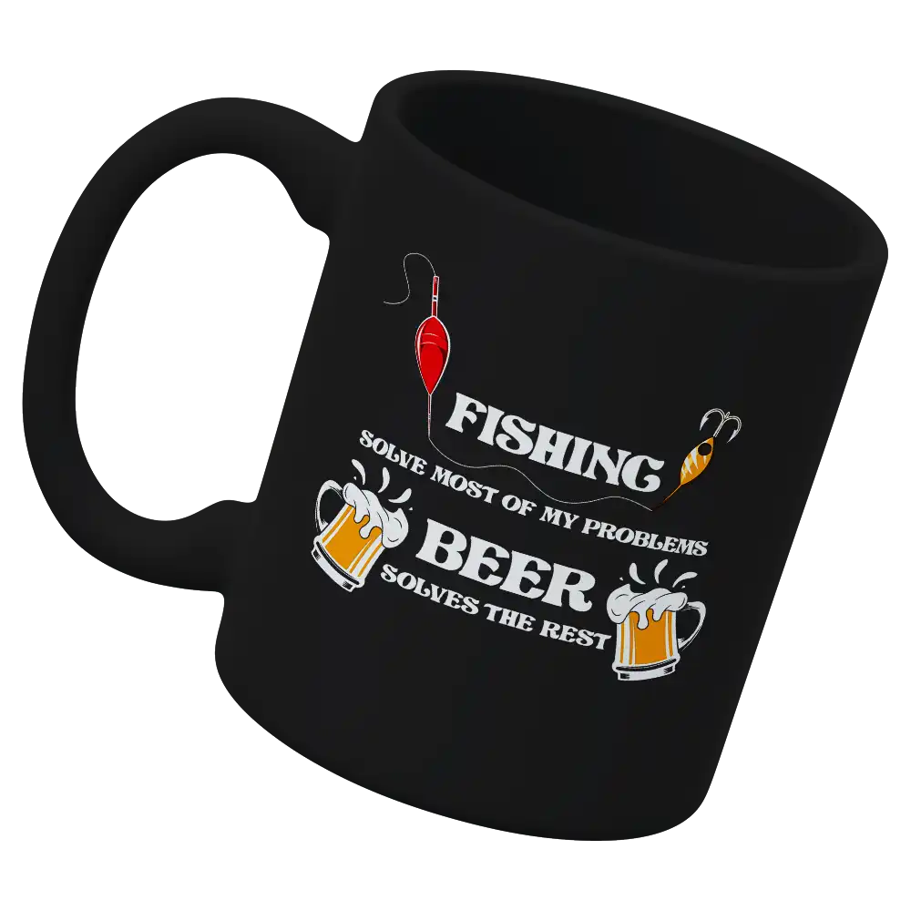 Fishing Solves All My Problems 11oz Mug with vibrant UV printed design, showcasing a fishing theme.