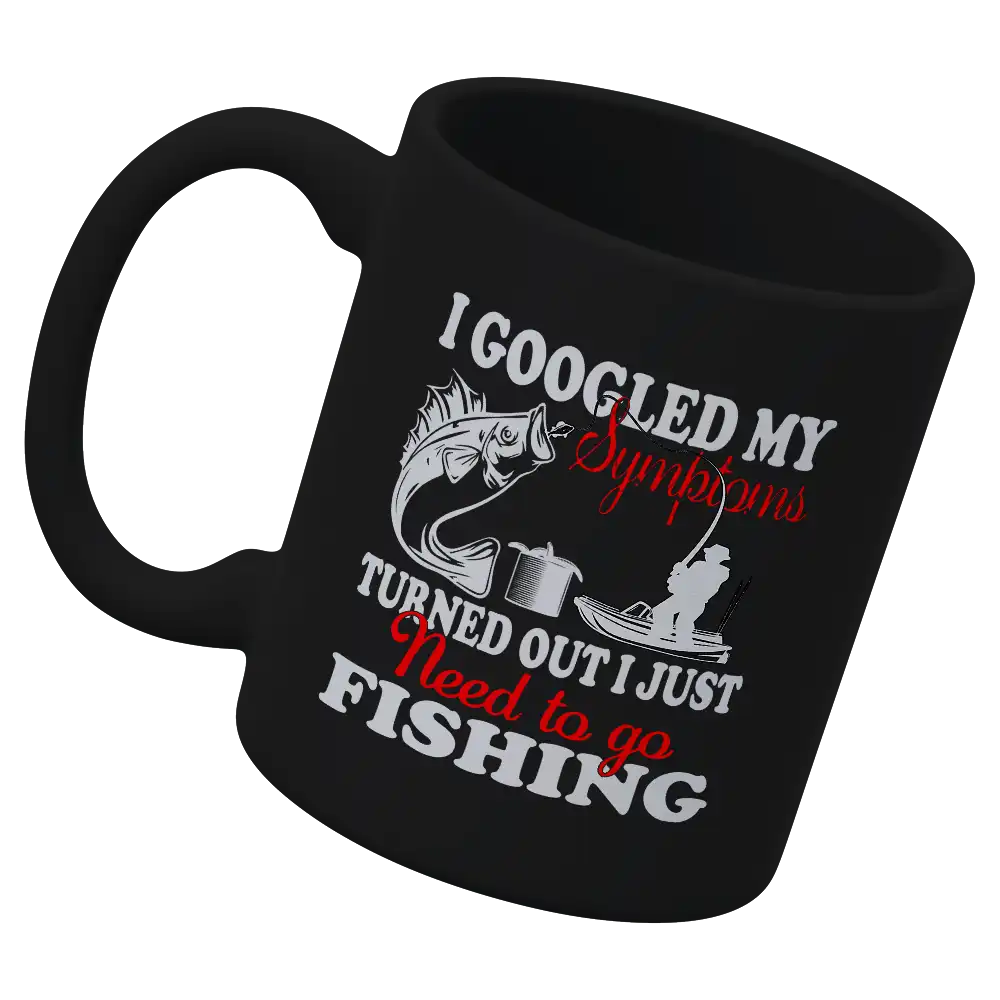 Fishing Symptoms 11oz Mug with UV printed design, showcasing a fishing theme, sturdy ceramic material, and a glazed finish.