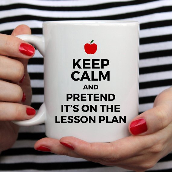 Funny coffee mug with 'Keep Calm and Pretend It's On The Lesson Plan' design, crafted from high-grade ceramic, ideal for coffee lovers.