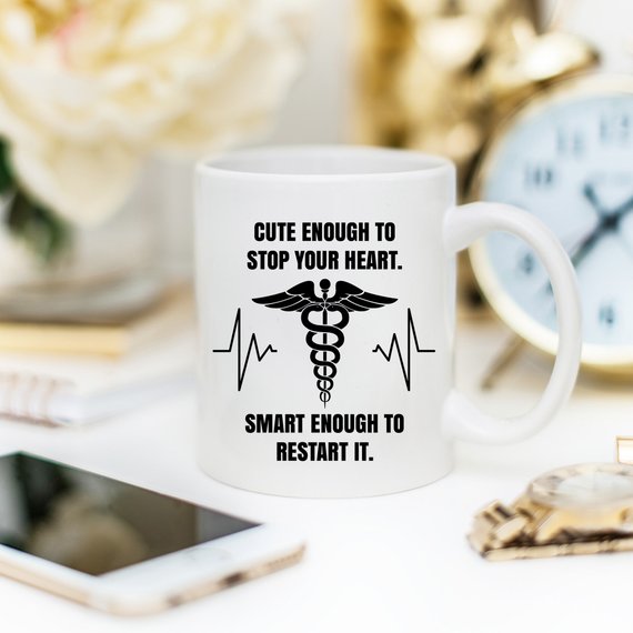 Funny Nurse Mug featuring humorous text, perfect for coffee lovers and nurses, showcasing a vibrant design.