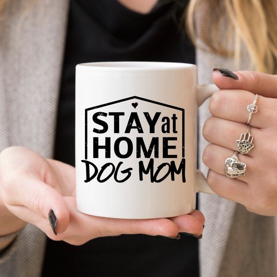 Stay At Home Dog Mom Funny Coffee Mug, high-quality ceramic with humorous design, perfect gift for dog moms.