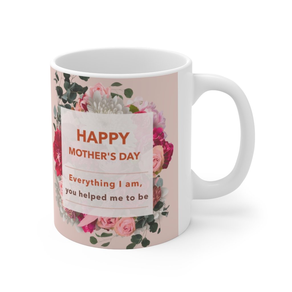 Happy Mother's Day Floral Theme Mug with a heartfelt message and floral design, made of durable white ceramic.