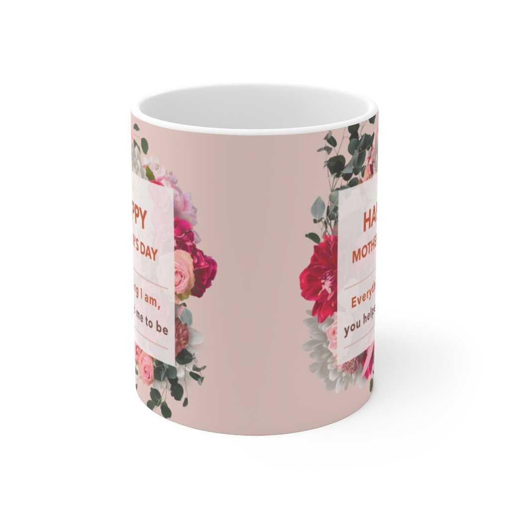 Happy Mother's Day Floral Theme Mug with a heartfelt message and floral design, made of durable white ceramic.