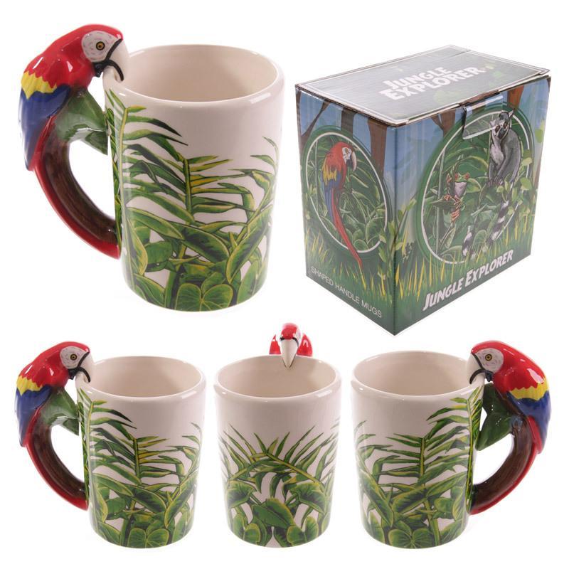 High Quality Parrot Style Coffee Tea Cup featuring a vibrant parrot cartoon design, made from durable porcelain.