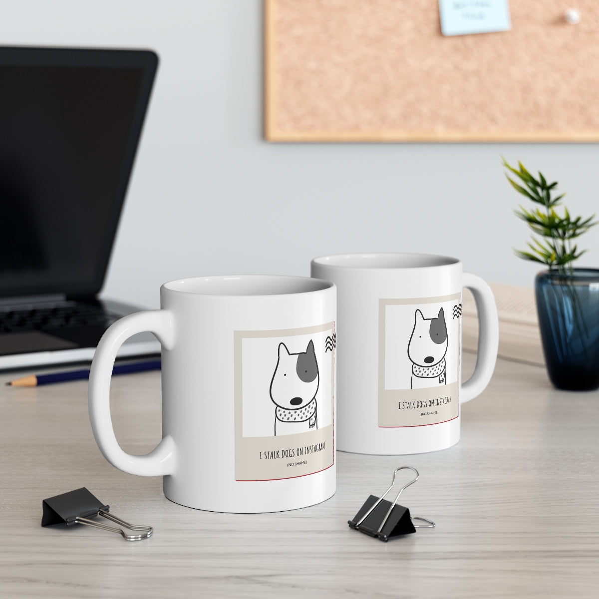 I Stalk Dogs on IG Mug in white ceramic with rounded corners and C-handle, perfect for dog lovers.