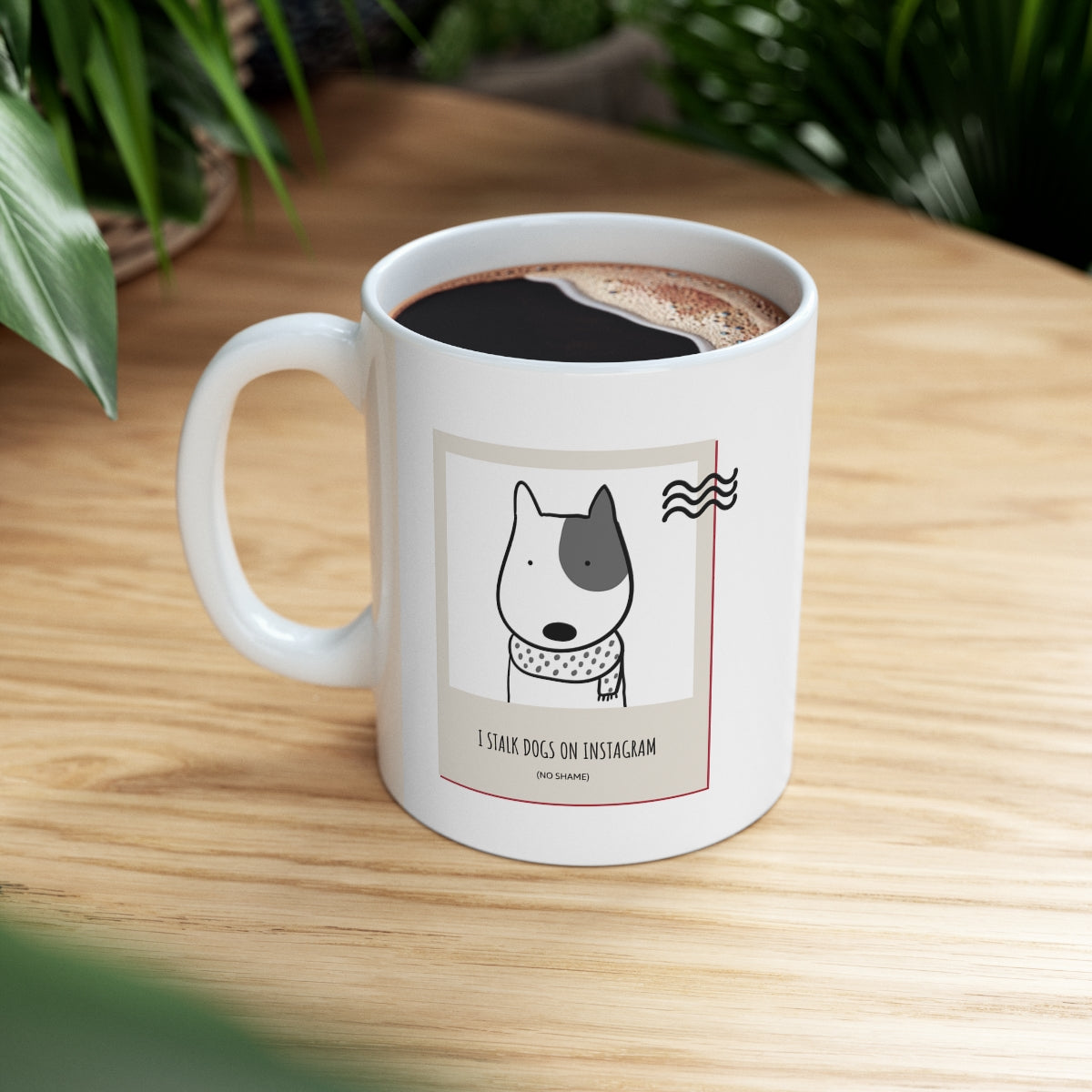 I Stalk Dogs on IG Mug in white ceramic with rounded corners and C-handle, perfect for dog lovers.