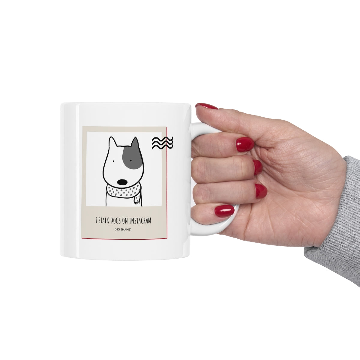 I Stalk Dogs on IG Mug in white ceramic with rounded corners and C-handle, perfect for dog lovers.