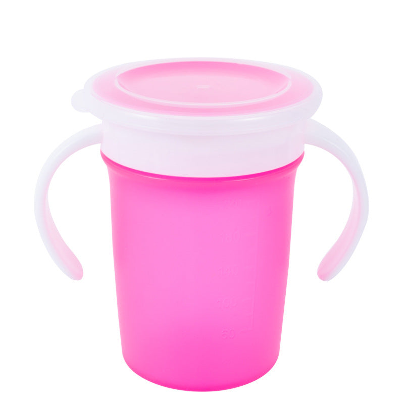 Leak Proof Silicone Baby Drinking Cup in various colors with a 360-degree design, showcasing its non-slip handle and safe mouthpiece.