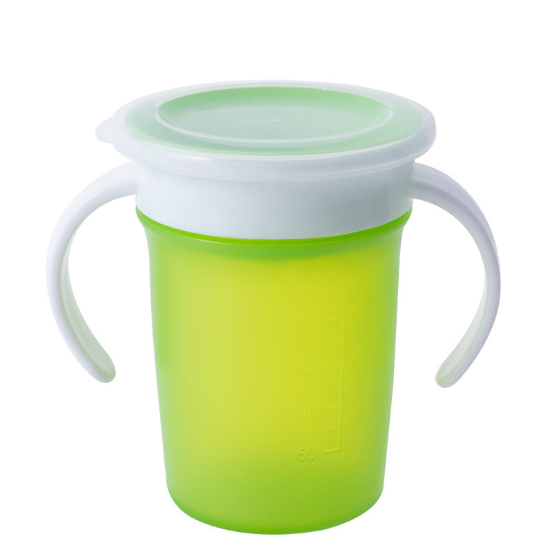 Leak Proof Silicone Baby Drinking Cup in various colors with a 360-degree design, showcasing its non-slip handle and safe mouthpiece.