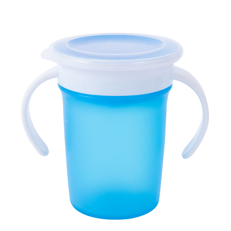 Leak Proof Silicone Baby Drinking Cup in various colors with a 360-degree design, showcasing its non-slip handle and safe mouthpiece.