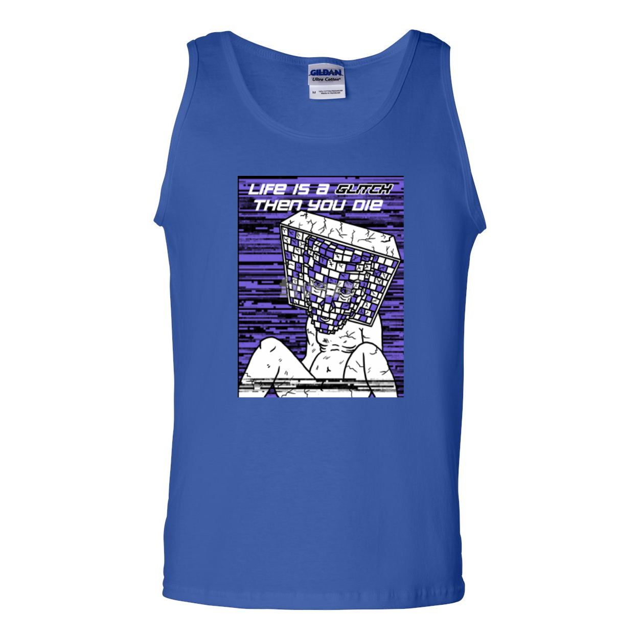 Men's Ultra Cotton Tank Top featuring the phrase 'Life Is A Glitch Then You Die' in a stylish design.