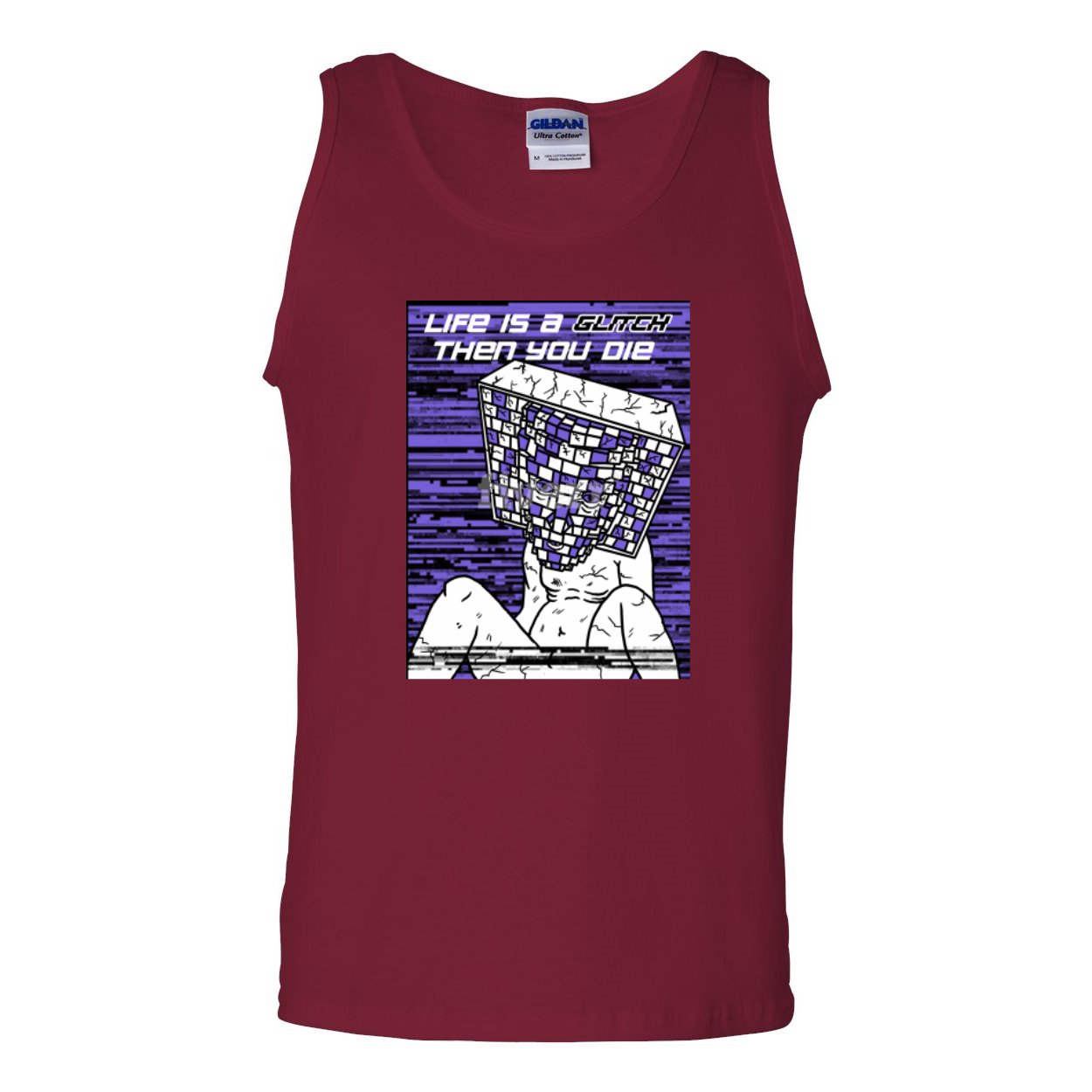 Men's Ultra Cotton Tank Top featuring the phrase 'Life Is A Glitch Then You Die' in a stylish design.