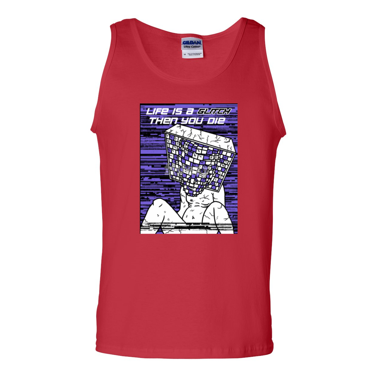 Men's Ultra Cotton Tank Top featuring the phrase 'Life Is A Glitch Then You Die' in a stylish design.