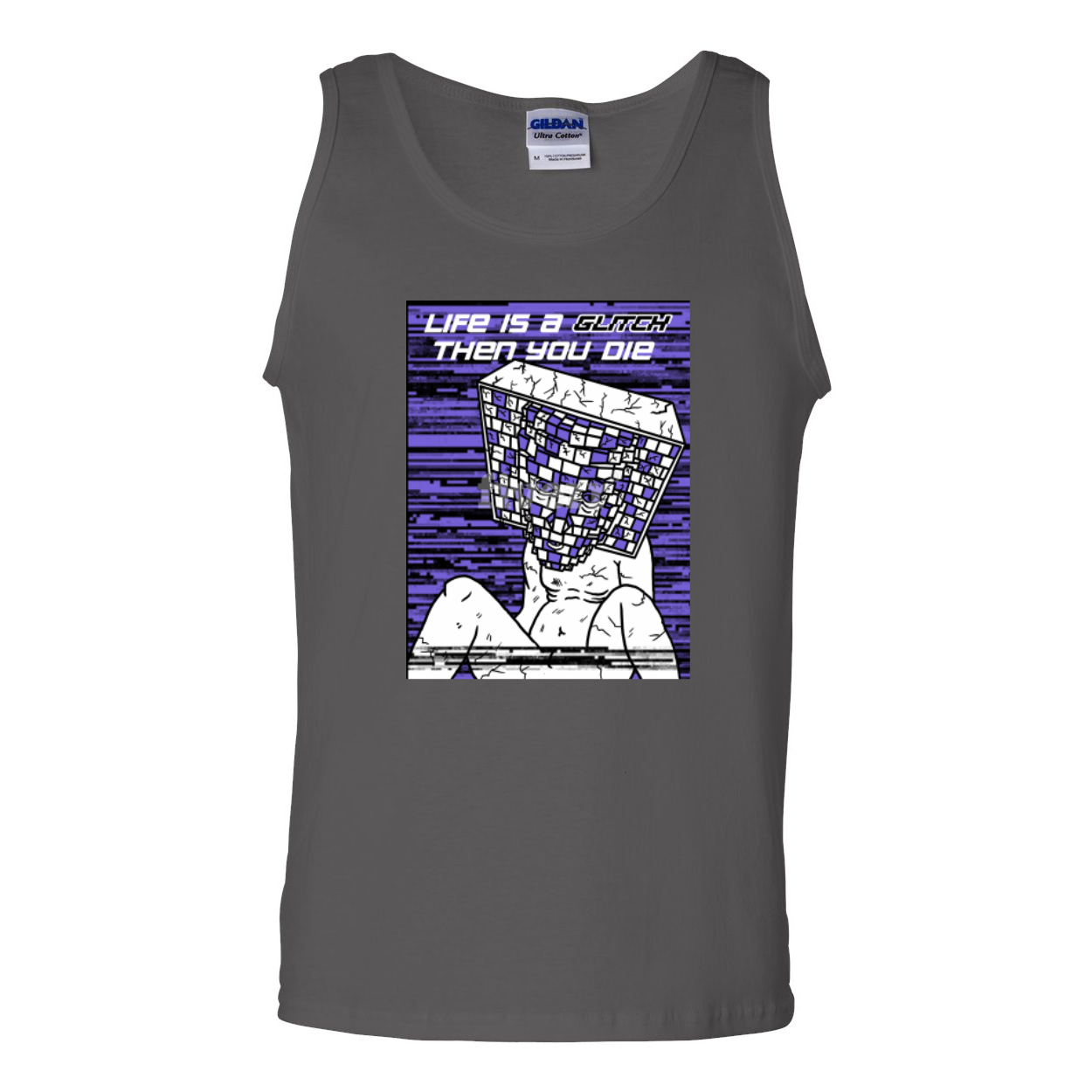 Men's Ultra Cotton Tank Top featuring the phrase 'Life Is A Glitch Then You Die' in a stylish design.