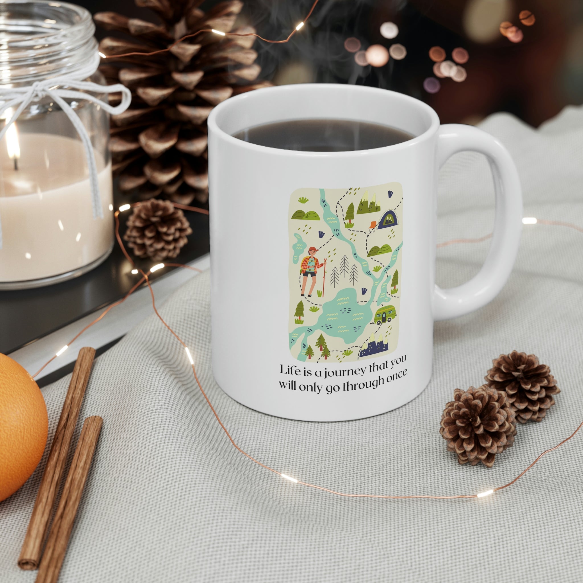 Life is a Journey Coffee Tea Mug, white ceramic with rounded corners, perfect for coffee, tea, or hot chocolate.