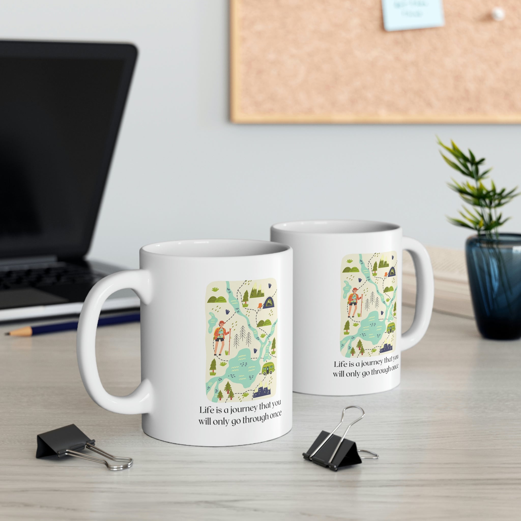 Life is a Journey Coffee Tea Mug, white ceramic with rounded corners, perfect for coffee, tea, or hot chocolate.