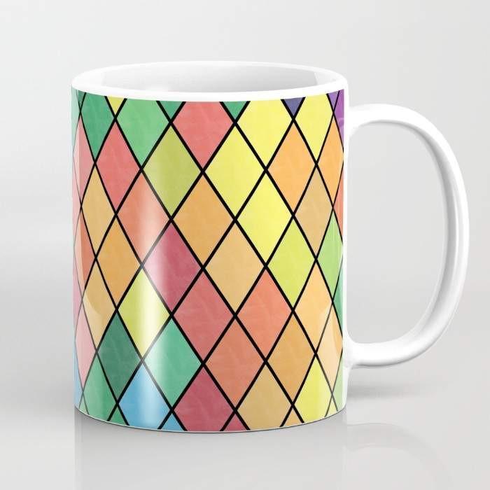 Lovely Geometric Pattern XI Mug featuring vibrant geometric designs, large handle, and premium ceramic material, perfect for hot or cold beverages.