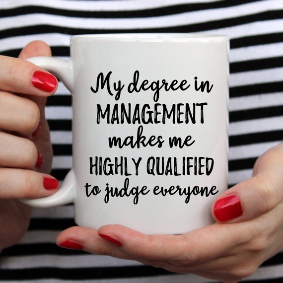 A stylish white Management Mug made from high-grade ceramic, featuring a vibrant design printed on both sides, perfect for managers.