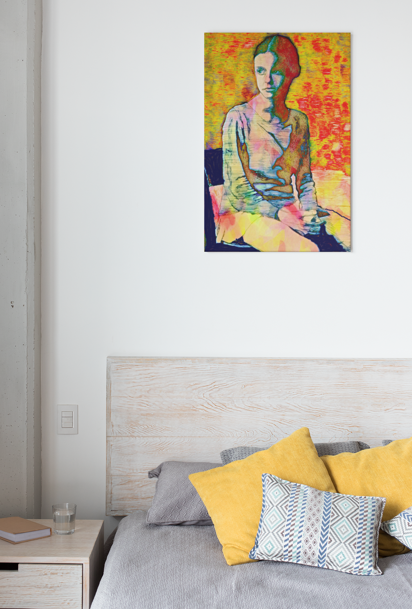 Mary Jane Adolescent Female Pop Art Canvas Print featuring a young girl in a chair with vibrant colors and bold design.