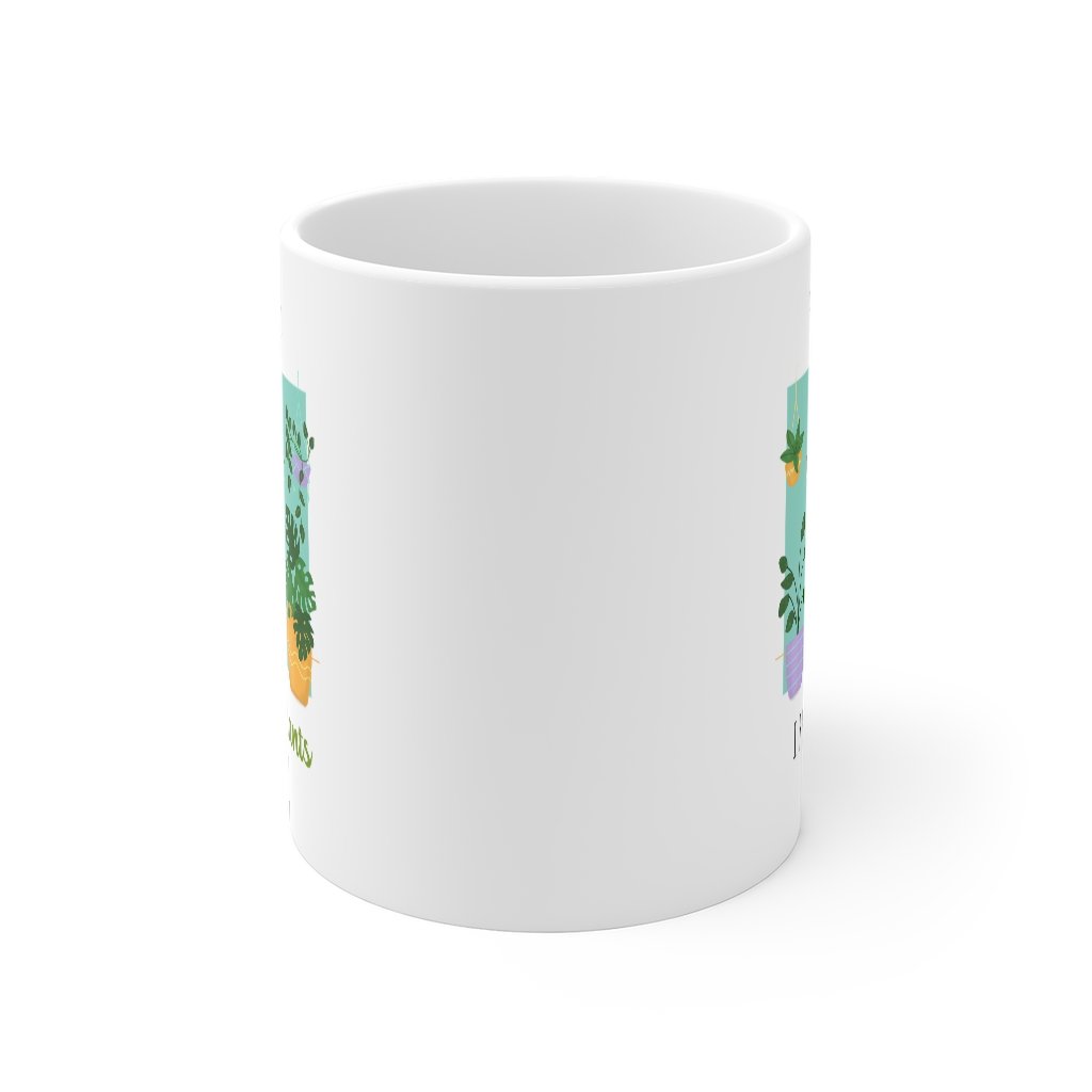 A white ceramic mug with the phrase 'I Rescue Plants' printed on it, featuring a classic shape and C-handle.