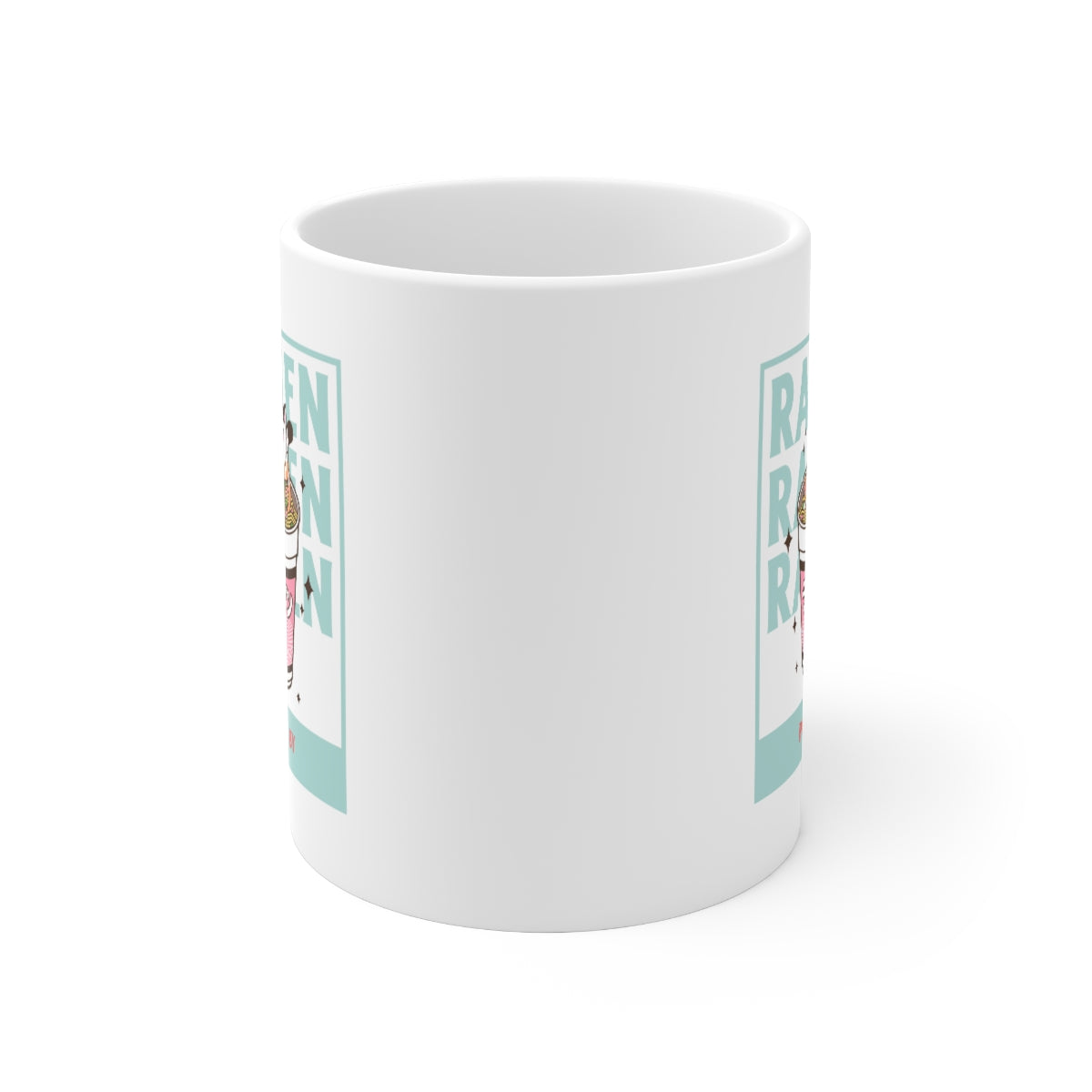 A white ceramic novelty mug featuring a fun ramen design, perfect for coffee, tea, and chocolate lovers.