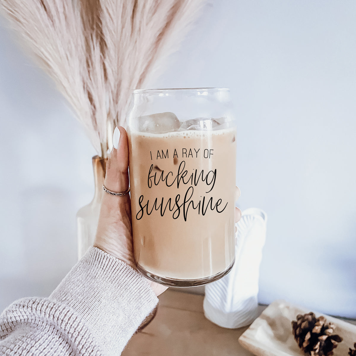 Ray of Sunshine Set featuring a glass cup, bamboo lid, and stainless steel straws, perfect for stylish drinking.